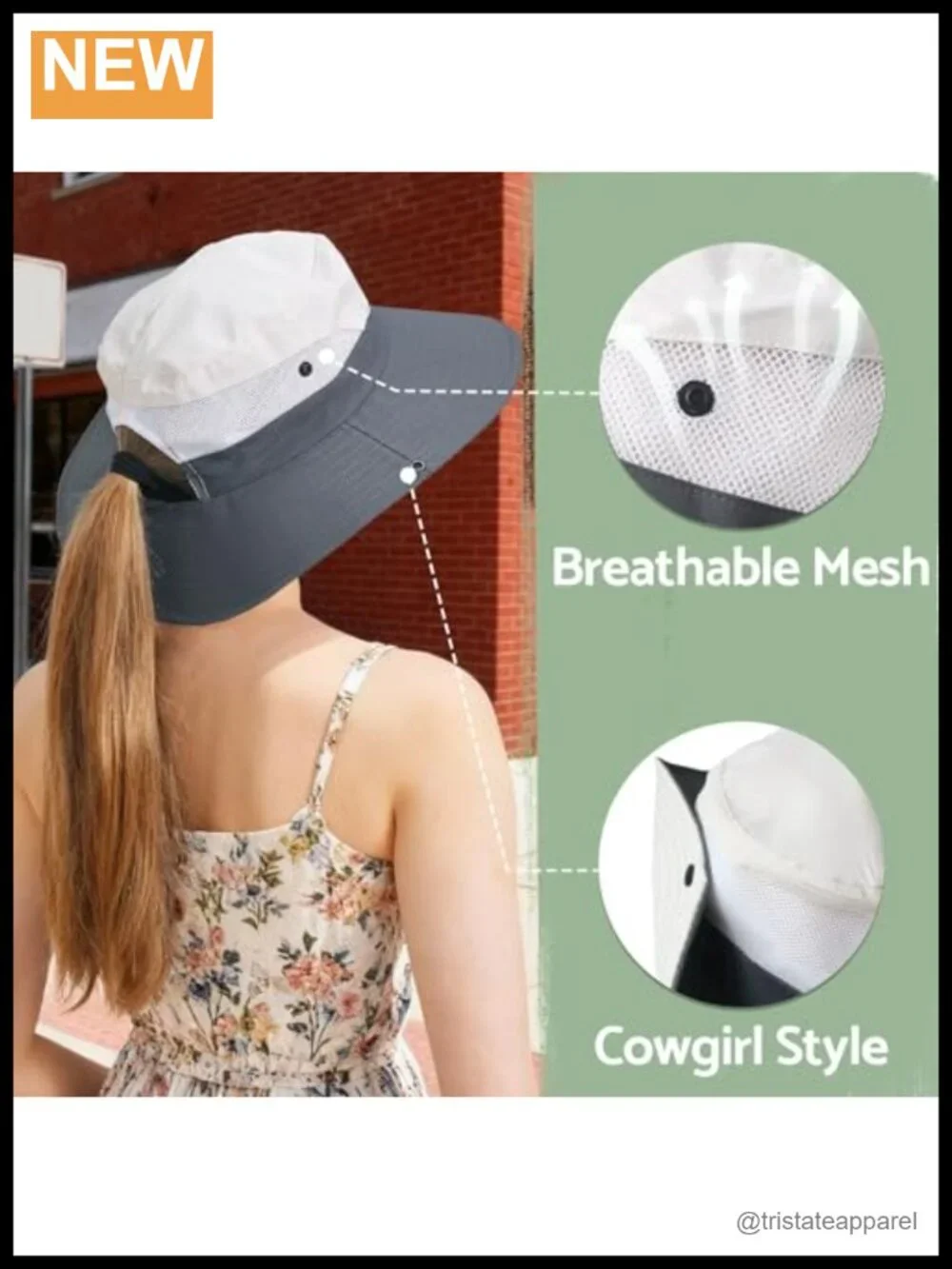 UPF 50+ Ponytail Sun Hat with Wide Visor - Lightweight Packable Outdoor Hat